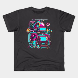 A piece that incorporates both retro and futuristic elements, such as robots and neon colors with a vintage twist. Kids T-Shirt